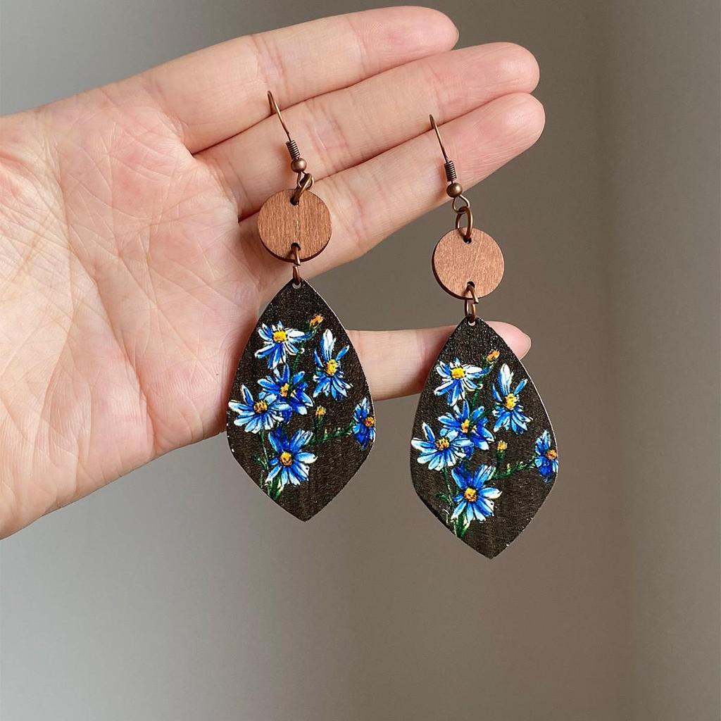 Vintage Ethnic Silver Needle Diamond Inlaid Round Flower Acrylic Resin Stud Earrings for Women