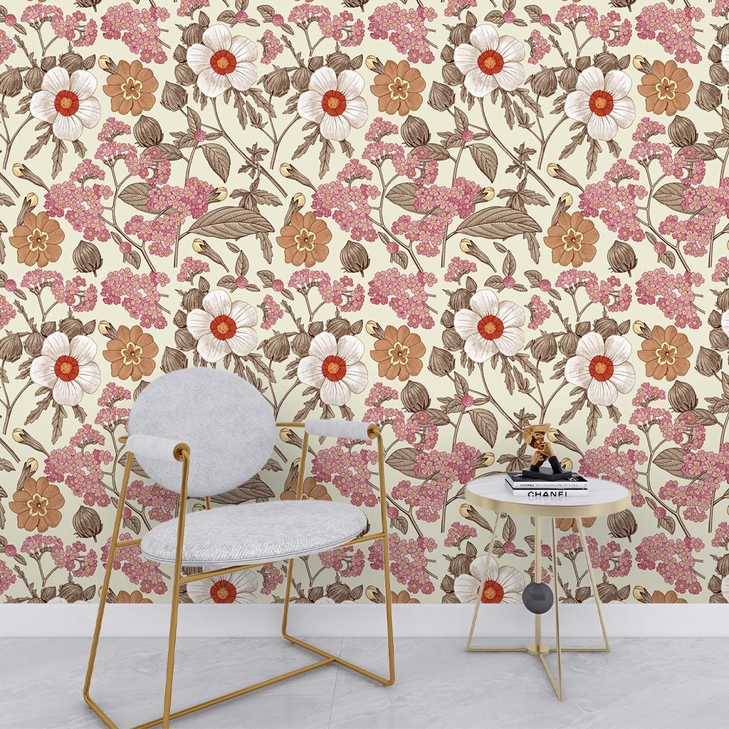 Modern Floral Peel and Stick Wallpaper Pink/White Flower Vinyl Self Adhesive Contact Paper Removable Wallcoverings Home Decor