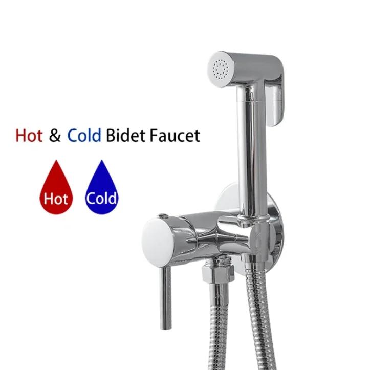 Bathroom Black Bidet Faucet Portable Toilet Bidet Sprayer Brass Toilet Bidet Faucet Hygienic Shower Hot Cold Water Toilet Faucet