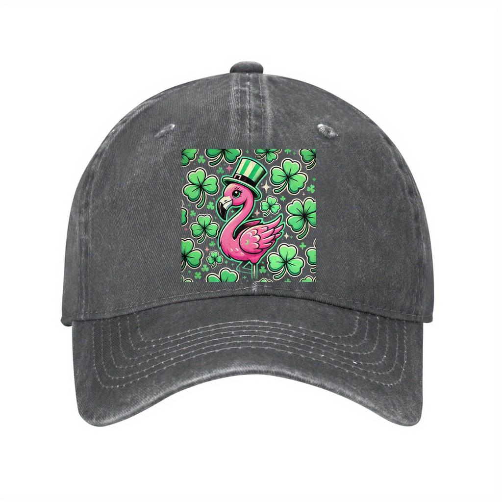 Flamingo Shamrock St Patrick Day Baseball Cap Adjustable Cotton Vintage Casual Hat for Unisex