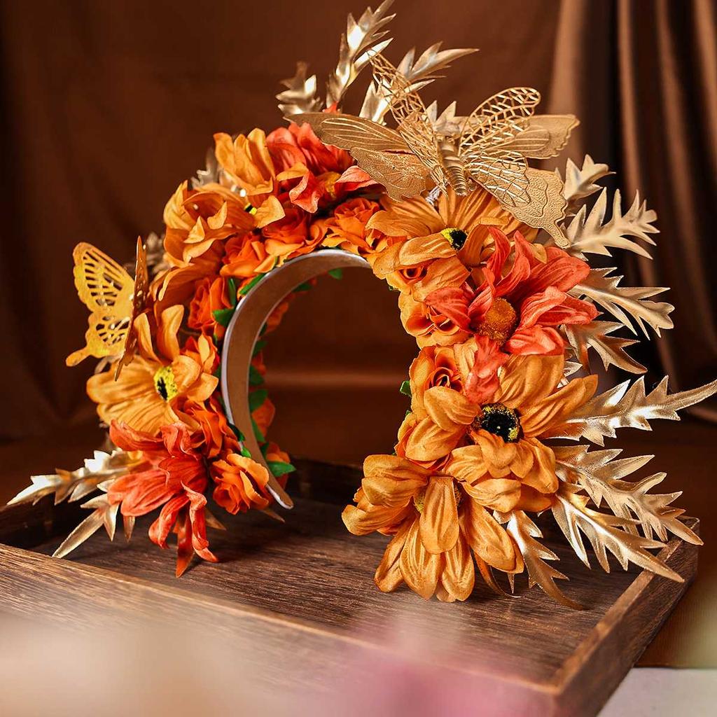 Women Head-Dress Colorful Flower Headband Hair Wreath Wedding Party Costume Headpiece for Bridal Women Fashion Hair Accessory