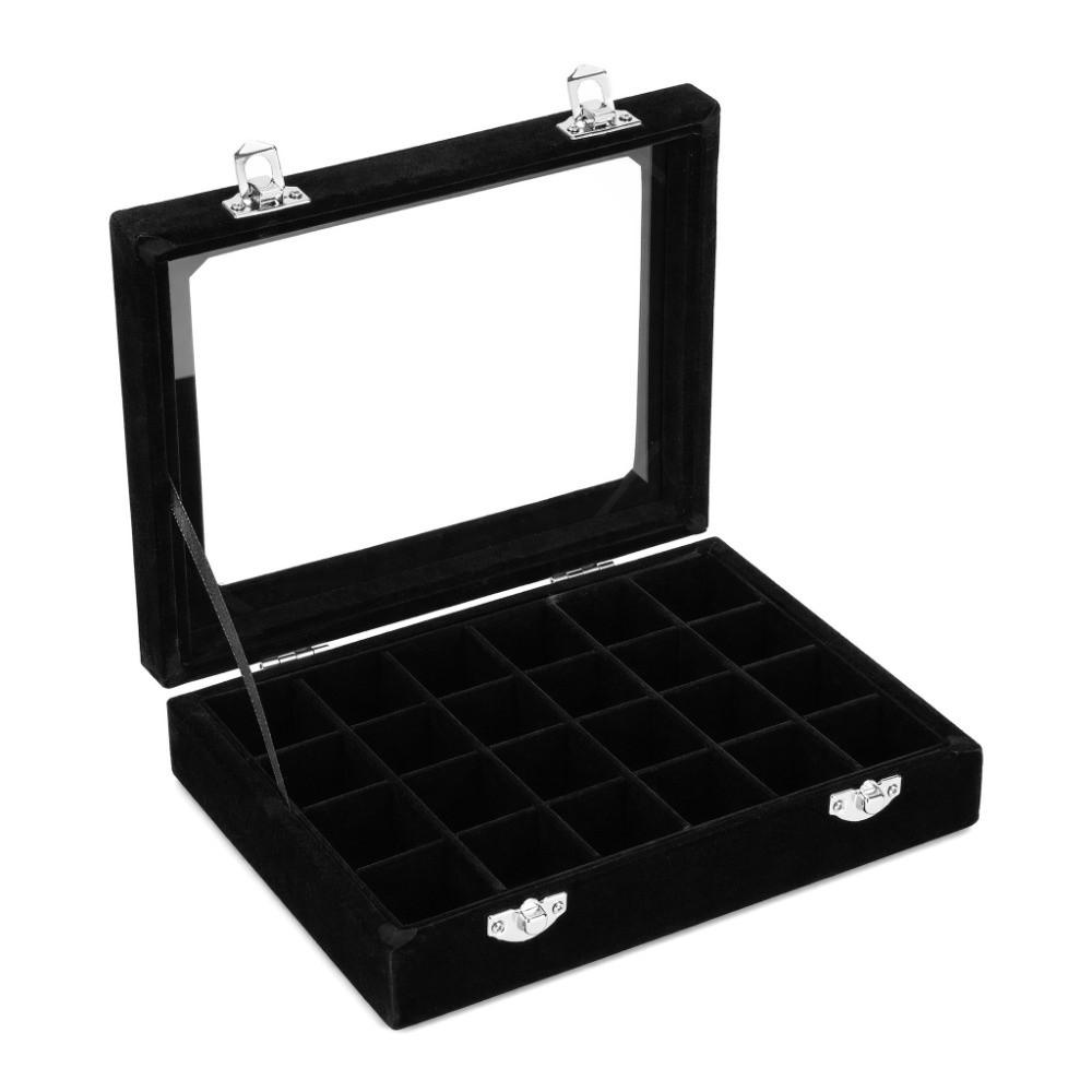 Transparenter Deckel Schwarze Samt Schmuck-Displaybox Für Damen