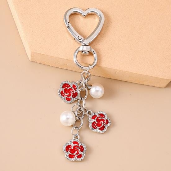 Keychain Pendant Rhinestones Inlaid Flower Imitation Pearls Charm Key Chain Zinc Alloy Key Ring Backpack Accessory