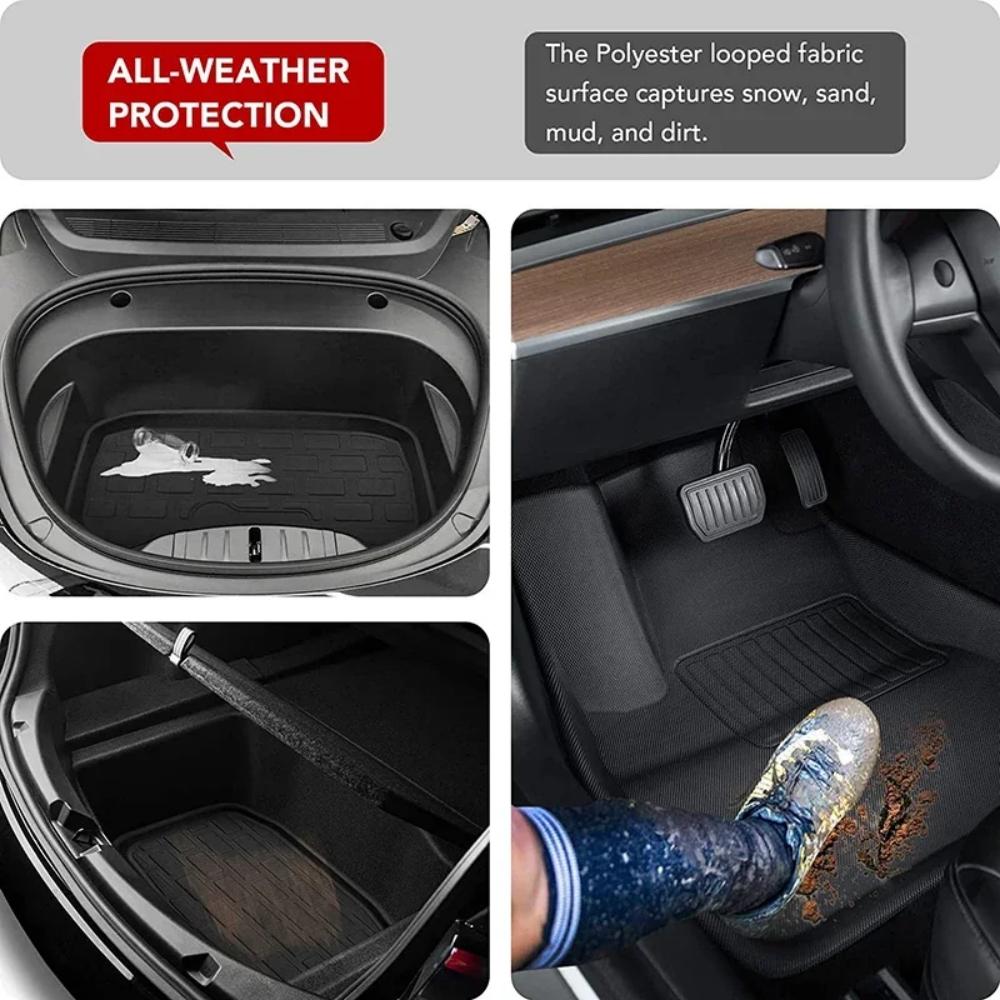 3D Floor Mats For Tesla Model 3 Highland Model Y 2017 to 2025 All Weather Floor Carpets Trunk Mats Waterproof Cargo Liner