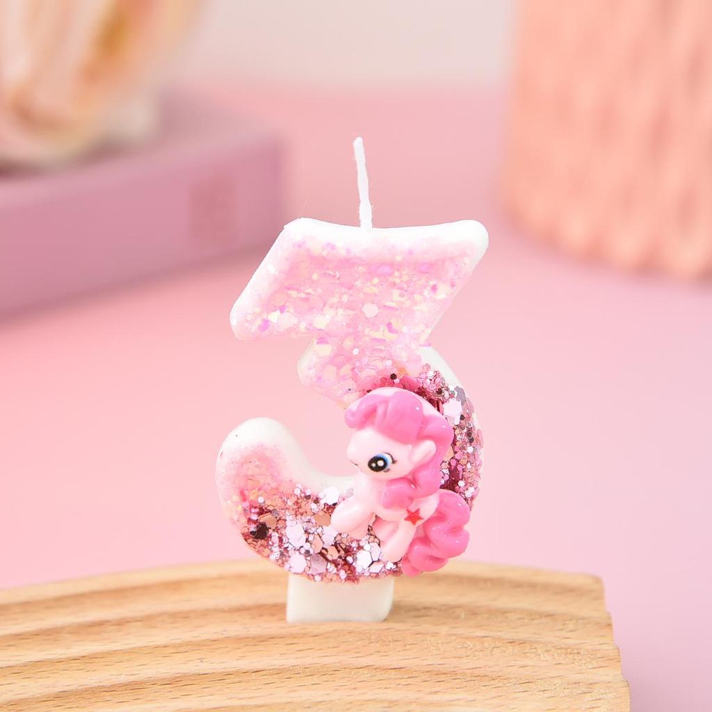Pink Creative Number and Cartoon Birthday Cake Candles - Handmade Party Decorations