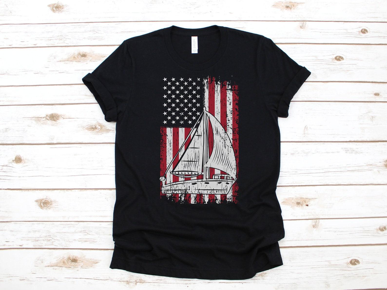 Sailor American Flag Shirt, Sailboat Captain T-Shirt, Sailing USA Flag Tank Top, T-shirt, T-shirt,T-shirt, Child Apparel Gift 2XL