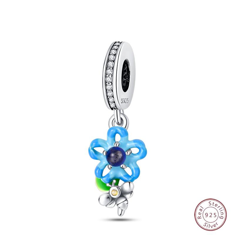 Copper Beaded Pendant Blue Shiny Zircon Suitable Original 3Mm Bracelet Women Fine Jewelry