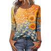 Women Casual Floral Print Round Neck Three Quarter Sleeve Top Lightweight Comfortable Fit Stylish Design Suitable for Everyday Wear