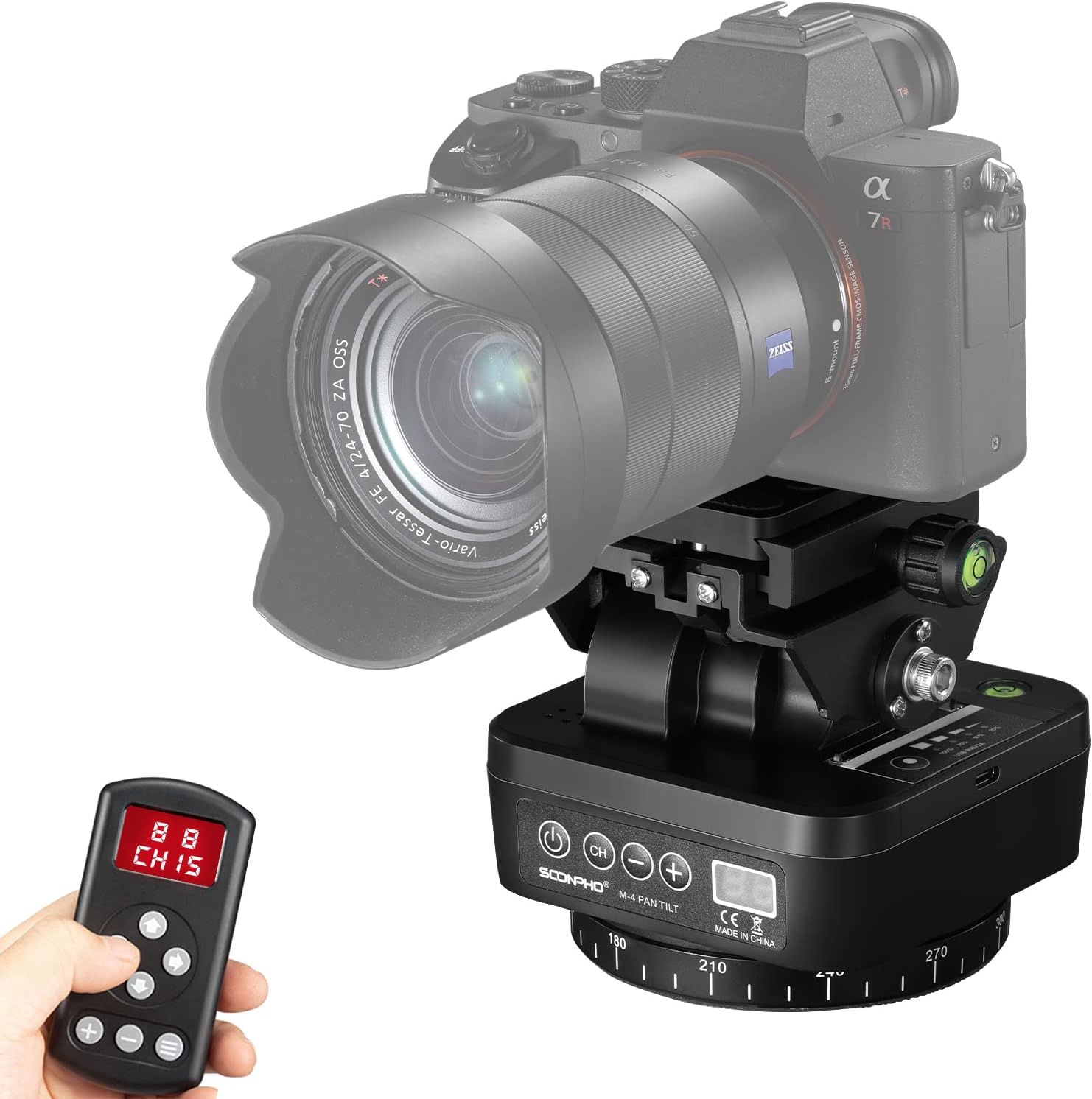 Cap de trepied panoramic rotativ motorizat Soonpho M2 cu telecomandă și clemă pentru telefon mobil pentru camere DSLR/smartphone-Litiu încorporat de 2000mAh M4 gray