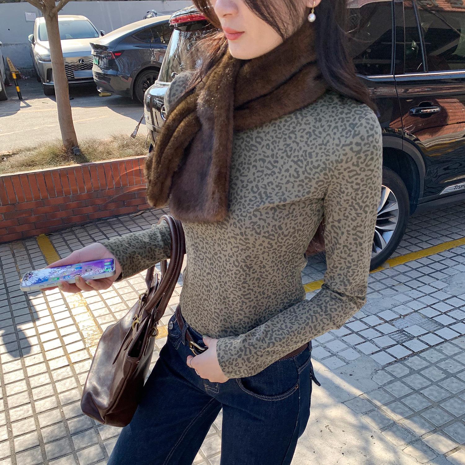 Spicy Girl Women s Leopard Print Slim-Fit Long-Sleeve Top - Spring 2026 Collection Large кофейный