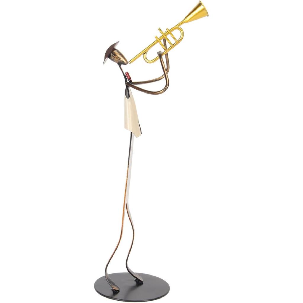 Trumpet Player Figurine Modern Abstract Handcrafted Metal Musician Sculpture for Living Room Tabletop Shelf Desk Office