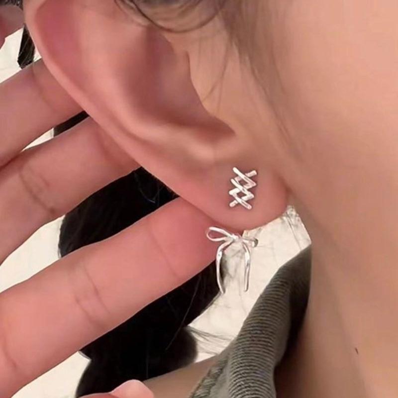 Bowknot Studs Earrings Minimalist Ear Rings Ear Piercing Ornament for Women Girl