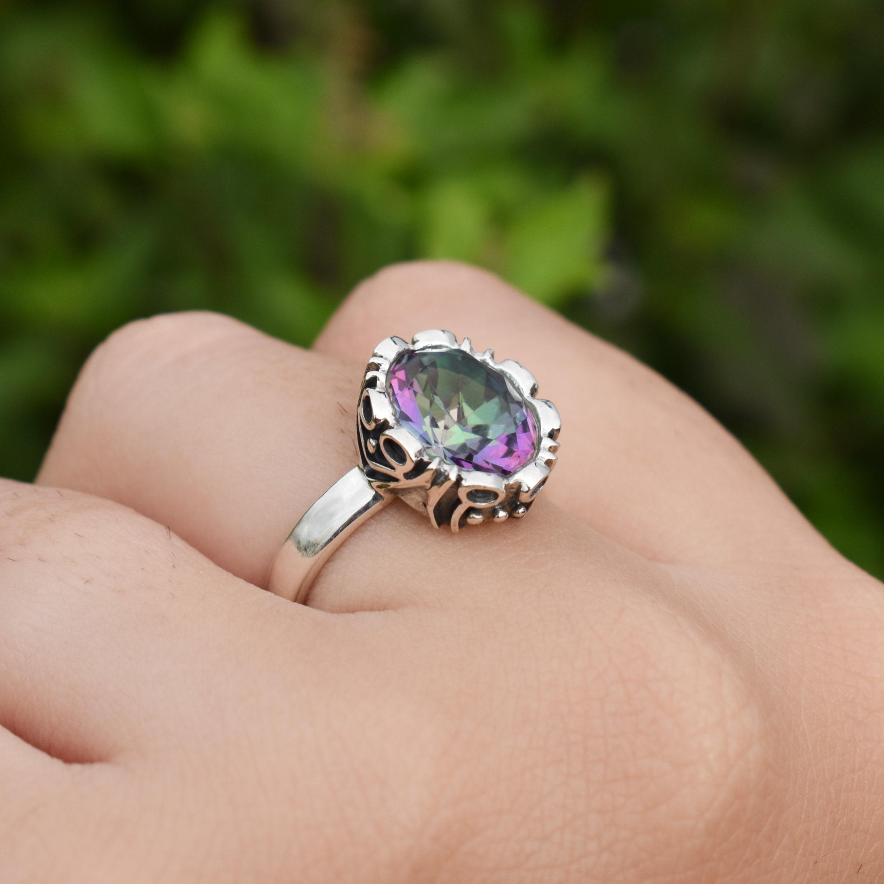 Mystic Topaz Ring: Oxidized 925 Sterling