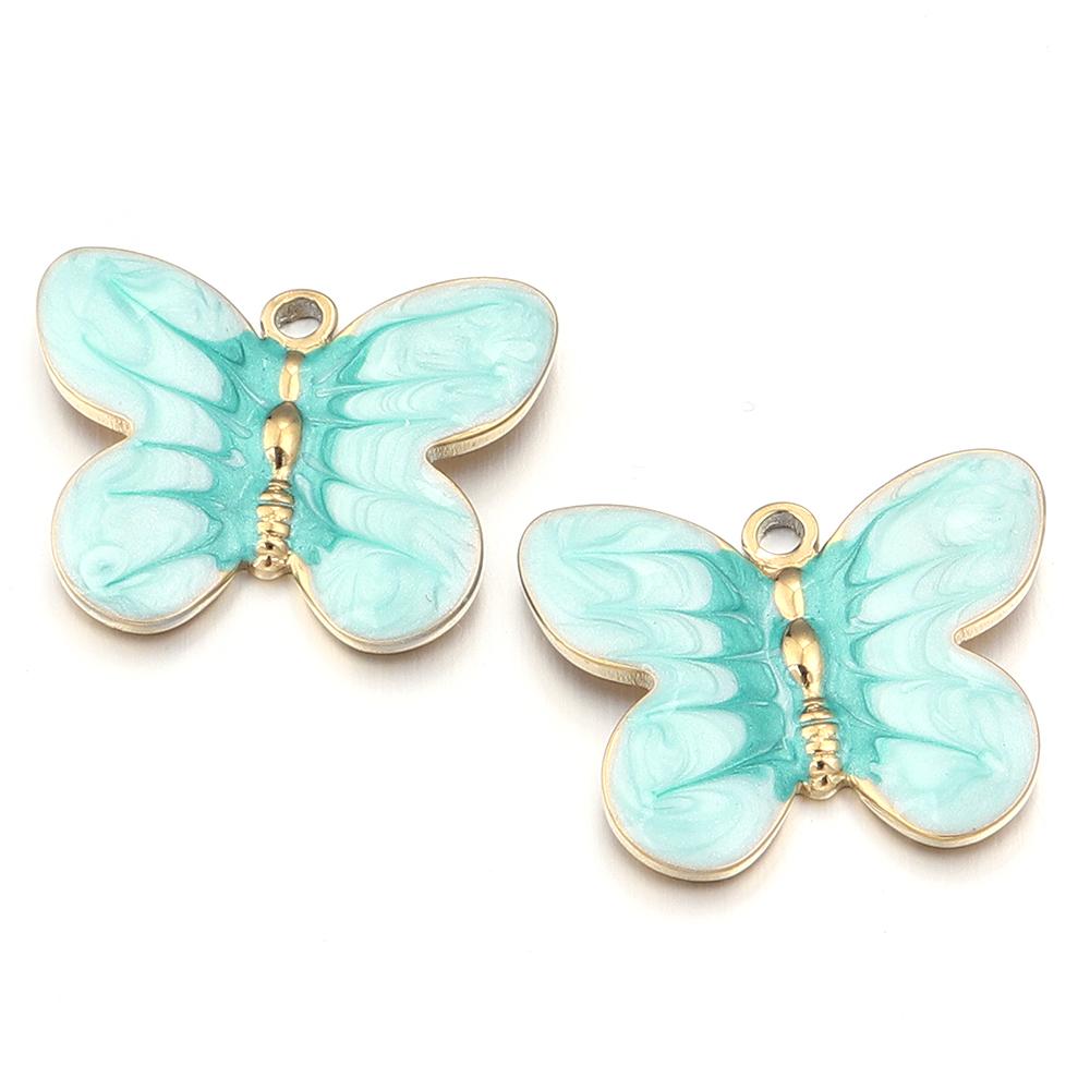 2Pcs/lot Colorful Butterfly Charms Pendant Stainless Steel Oil Drop Charms DIY Necklace Bracelet for Jewelry Making Accessories