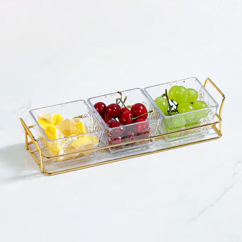 Nordic Acrylic Hammered 3-Compartment Serving Tray with Iron Base and Lid 04 Square