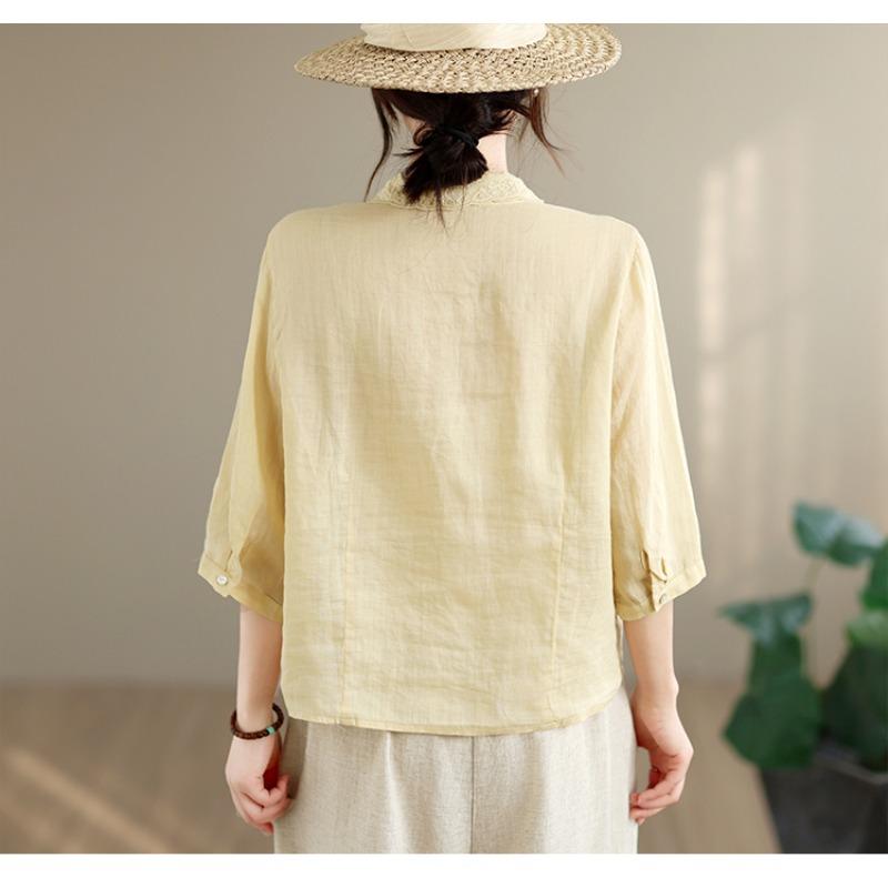 DIMANAF 2026 Plus Size Summer Women Blouse Shirts Tunic Oversize Loose Casual Cotton Lady Tops Tees Embroidery Floral Solid