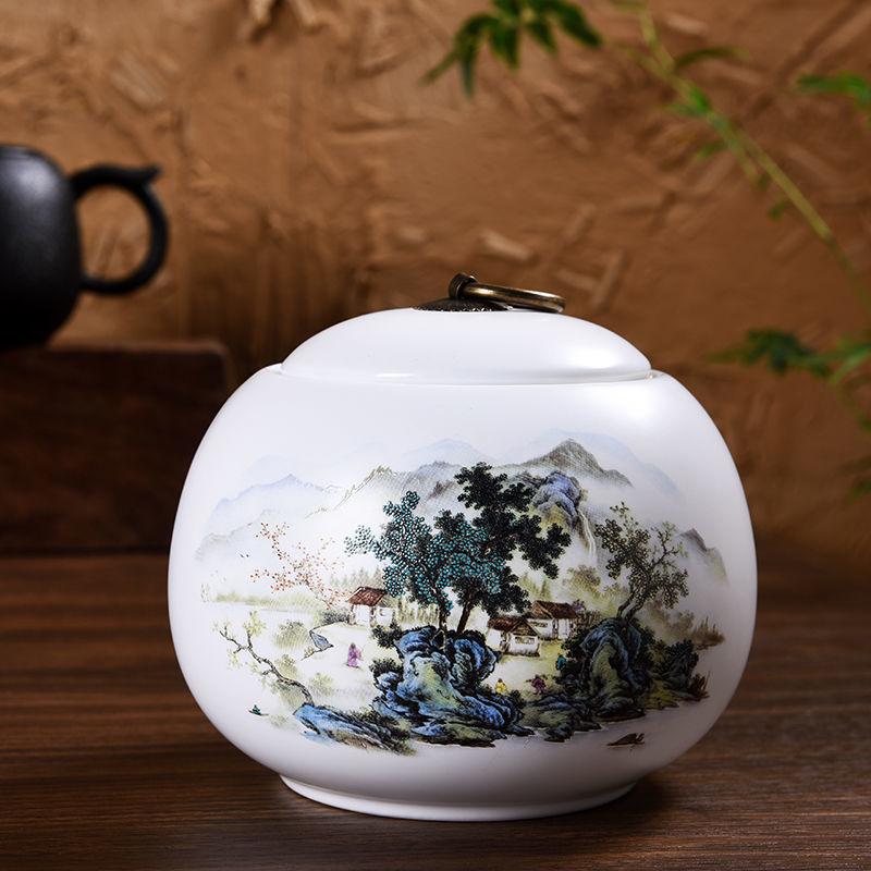Classical Style Hand-painted Ceramic Tea Cans Non-woven Sealed Tea Storage Tank Household Large Fresh-keeping Moisture-proof Can