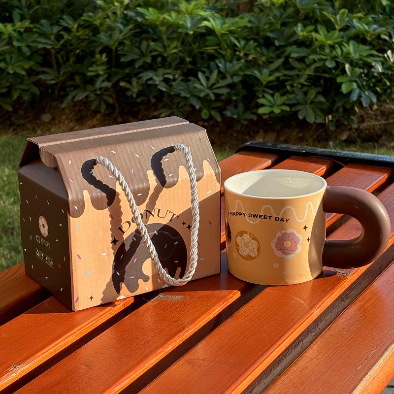 Donut Cute Mug Soft Hand Gift Box Cartoon Ceramic Fat Cup Couple High Pretty Water Cup Holiday Gift