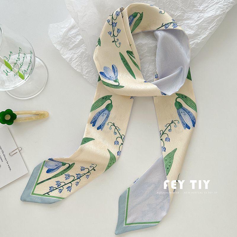 Fashion Printing Silk Hair Scarf for Women Chiffon Long Ribbon Ponytail Ties Headbands
