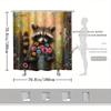 Raccoon Shower Curtain - Cute Raccoon With Flowers, Rustic Fence, Colorful Background,Fade Resistant,70.8X70.8",Machine Washable