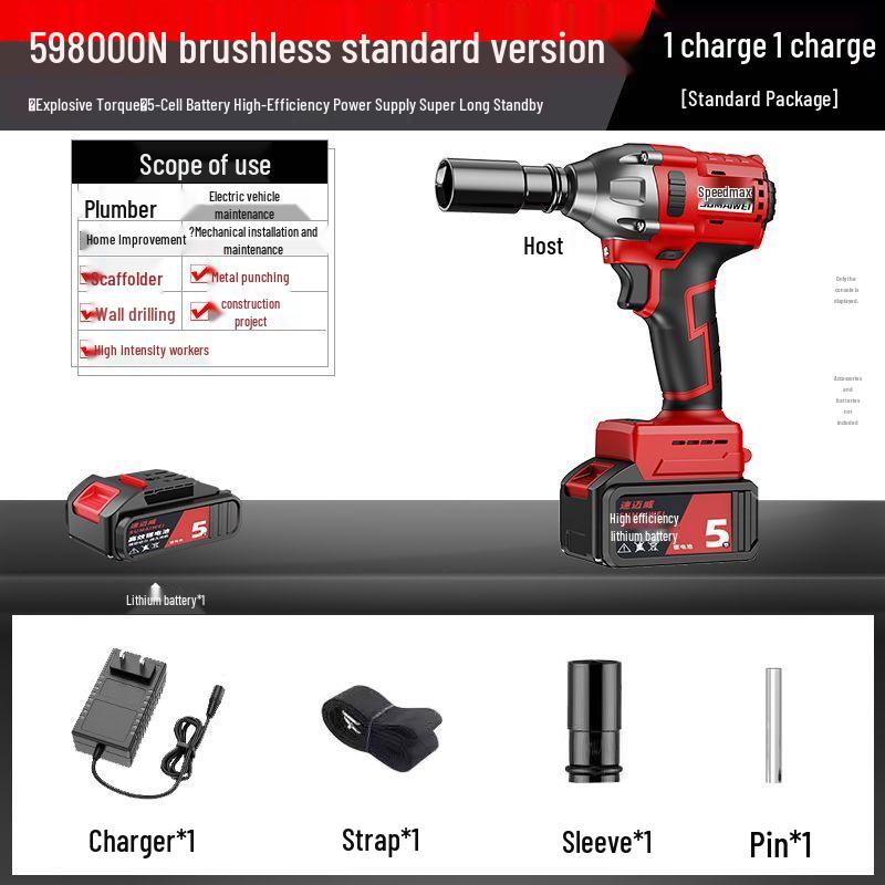 High Torque Brushless Electric Impact Wrench with Rechargeable Lithium Battery for Woodworking, Scaffold, and Auto Repair