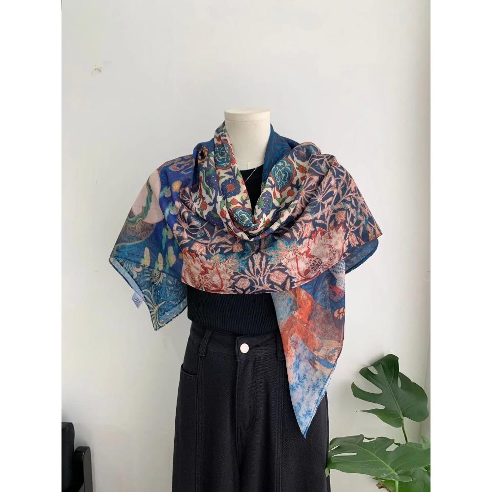 Head Scarf Women Square Scarf Thin Silk Like French Vintage Shawl Exclusive Design Spring Summer Autumn Lightweight Multipurpose