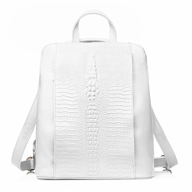 Женский рюкзак Zency из крокодиловой кожи, 100% натуральный, для путешествий, работы, школы, подходит для бумаги формата А4 белый