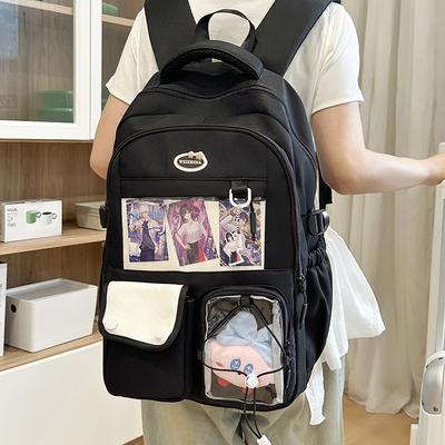 Kleurblok Stiksels Rugzak Middelbare School Studenten Lichtgewicht Schooltas Dames Rugzak met Grote Capaciteit