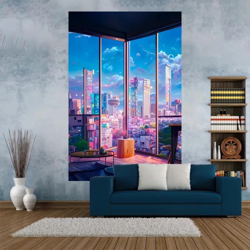 

Японские комиксы Пейзаж Гобелен Офис Гостиная Украшения Дома Настенный Гобелен 100x75cm