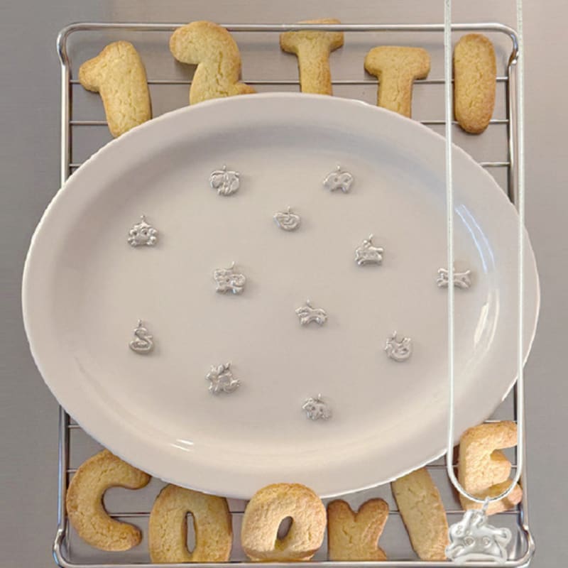 

sickfumedot 12TTI Cookie Necklace - Silver Snake Chain 12. Pig-Puddle