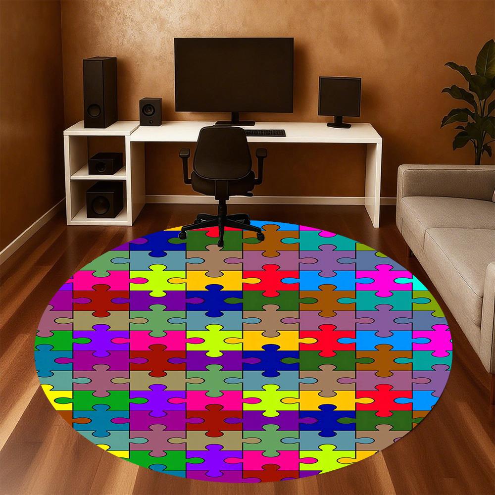 1pc puzzle circle Round Chair mat Area Rug - Non-Slip, Floor Mat for Office, Bedroom, and Indoor Decor -1002225