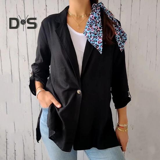 Women Suit Coat Lapel Long Sleeve Single Button Loose Fit Coat Solid Color Thin Work Office Suit Jacket Workwear