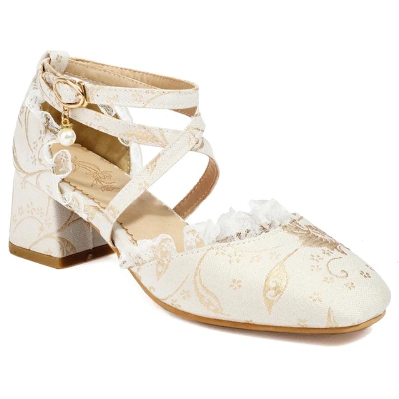 

Sweet Summer Lolitas Shoes For Women s Sandals 2025 New Pink Close toe Strap Low Heels Dance Footwear Shoes Girls Large Size 45 34 бежевый