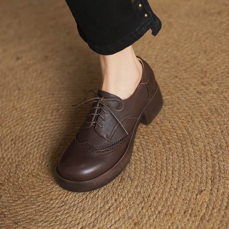 Krazing Pot Sheepskin Autumn Winter Shoes Chunky Heels Size 43 Size 42 Round Toe Lace Up Deep Mouth Pumps