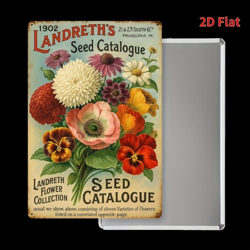 Vintage Flower Metal Sign 7.8x11.8in - Landreth 1909 Seed Catalog Design, Handmade Art for Kitchen/Bedroom/Garden/Office, Unique