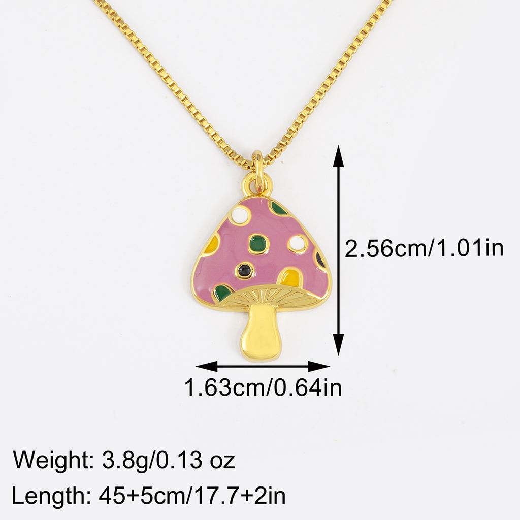 Nidin Cute Enamel Mushroom Pendant Necklace For Women Girls Colorful Zircon Dainty Chain Choker Aesthetic Trendy Jewelry Gifts