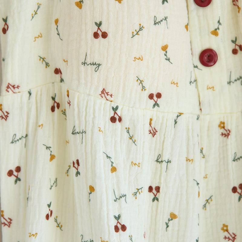 Girl's Floral Bubble Double-Layer Crinkle Cotton Nightgown with Built-In Bra Pads