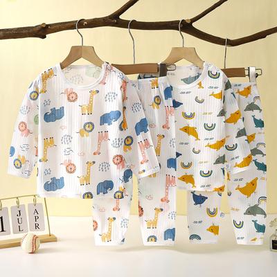 New Children's Pure Cotton Homewear Set Summer Long Sleeve Pajamas Thin Air Conditioning Clothes Boys and Girls Clothing