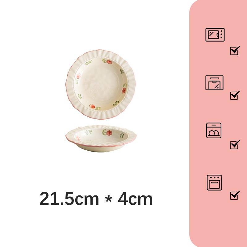 

Креативная керамическая тарелка в корейском стиле с милым цветочным узором, фарфоровая посуда ручной работы для пасты, овощей, фруктов, салата, десерта, глубокие тарелки