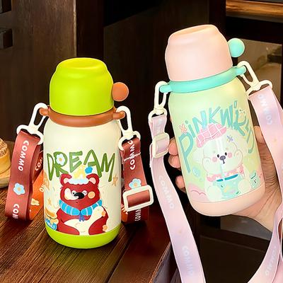 Tasse thermos pour enfants trois boissons, tasse à paille spéciale pour élèves du primaire, garderie mignonne haute valeur bouilloire portable fille