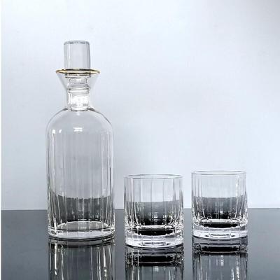 OLOEY Glass Crystal Wine Decanter Set with Gold Rim