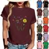 Women's Fashionable Round Neck Casual Retro Print Short Sleeved T-shirt Top