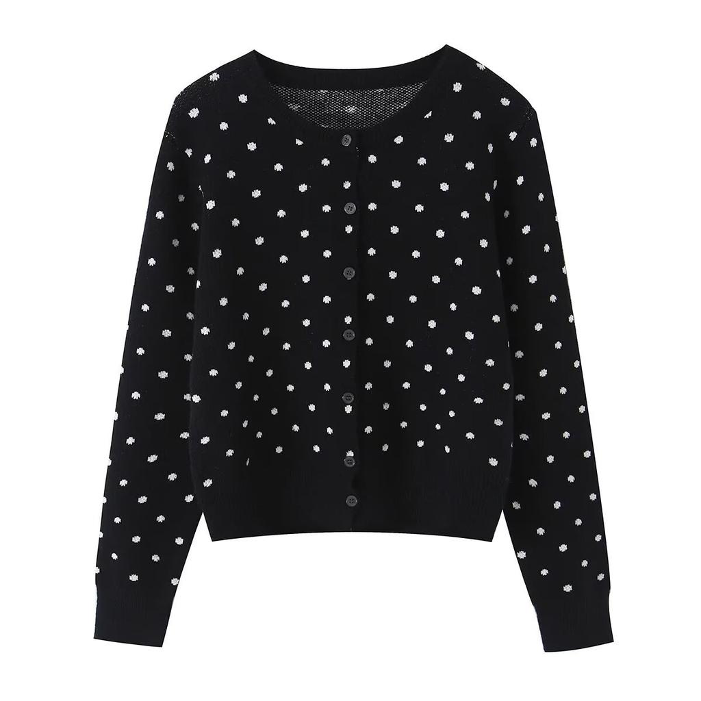 European and American style, new women's clothing, classic, foreign style, versatile, fashionable, polka dot cardigan sweater