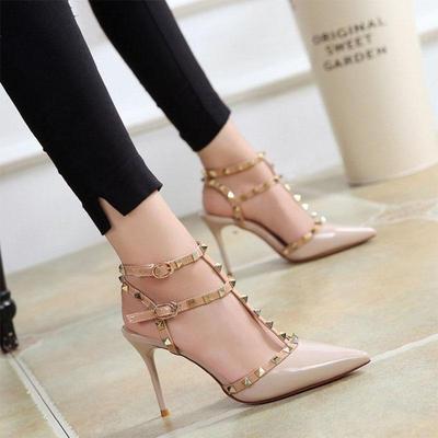 Women 'S Shoes Rivets Sandals Female Summer 6cm /8cm Thick With Fine With High -Heeled Shoes Pointed Stiletto Sexy Nightclub Shoes