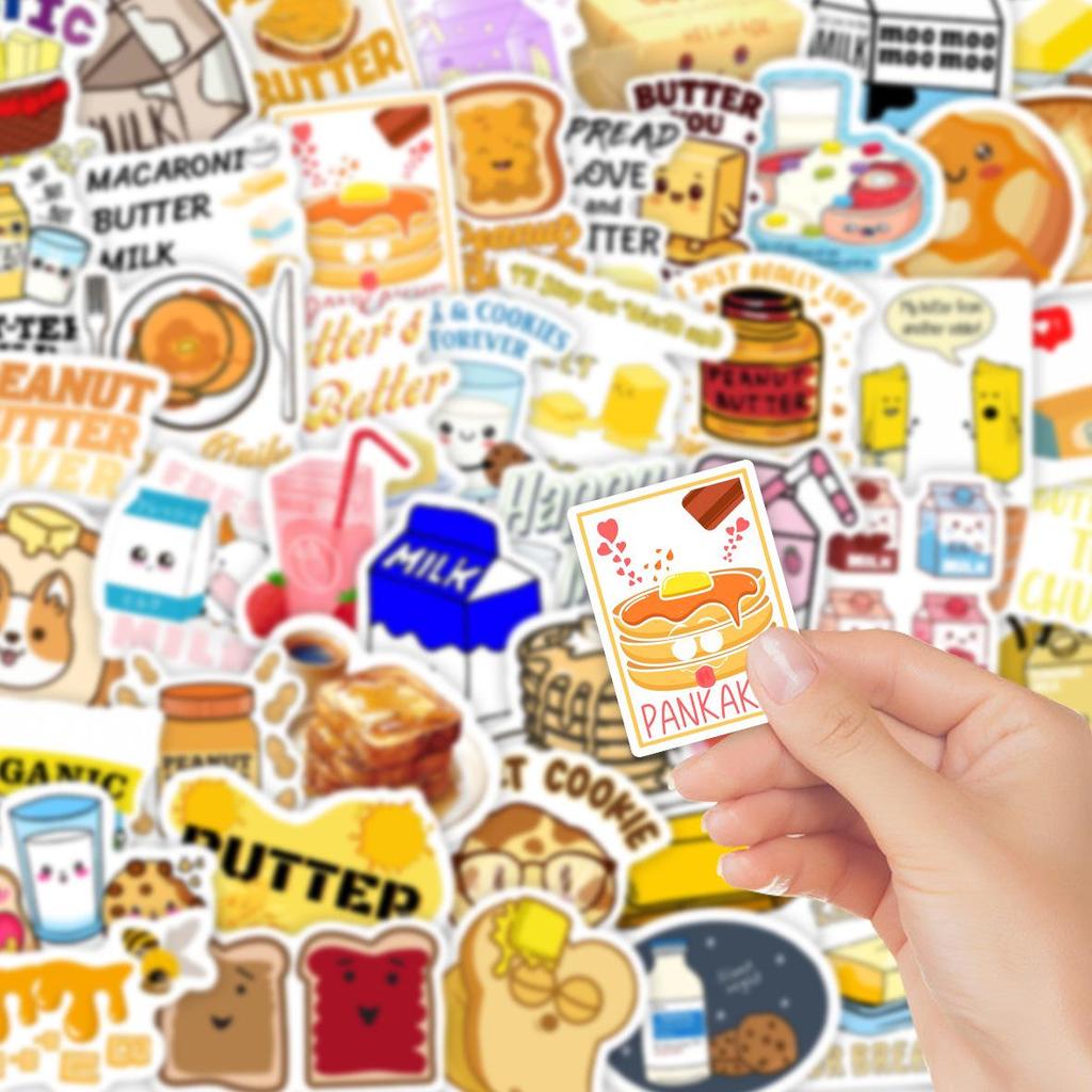 50PCS Waterproof Milk Yellow Butter Food Graffiti Stickers for DIY Phone Case and Laptop Decoration