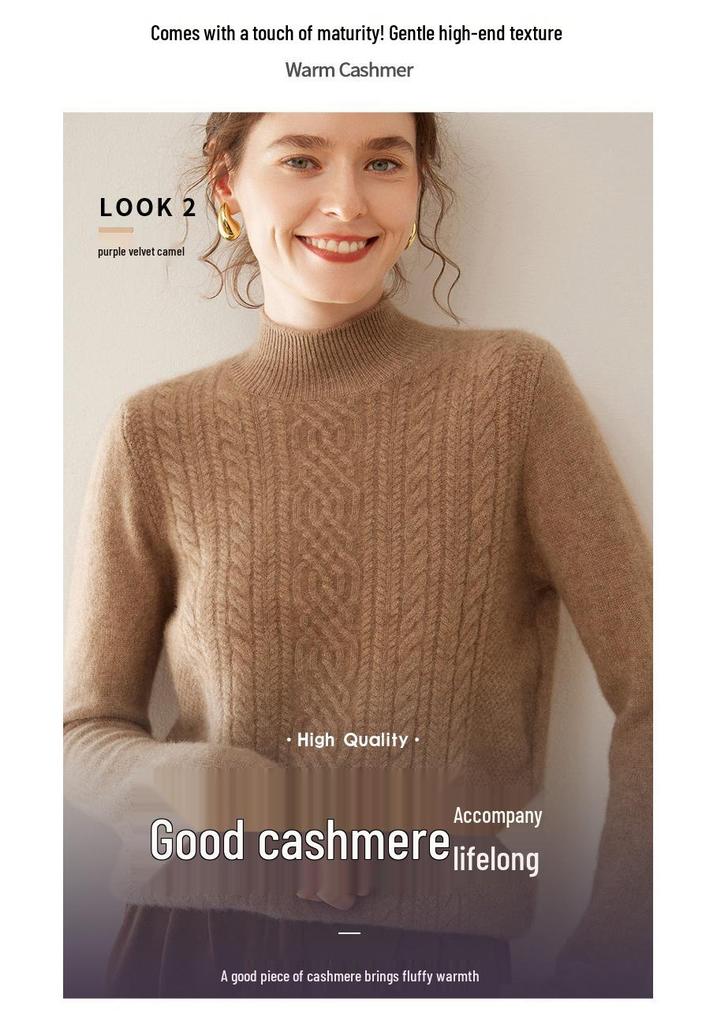 High Neck Cashmere Sweater - Loose Fit Solid Color Knit for Autumn and Winter