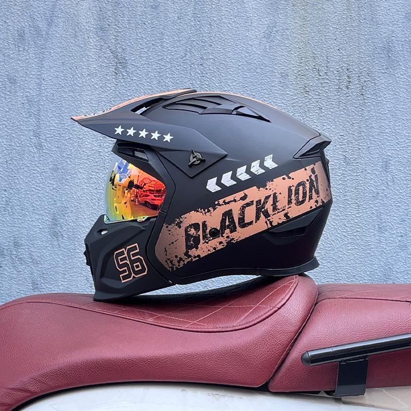 Street Fighter Motorcycle Helmet Men's and Women's Full Helmet Four Seasons Locomotive Retro Detachable Combination Helmet