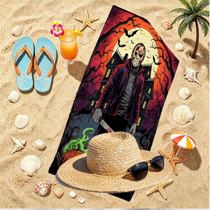Jason Voorhees Print Beach Towel, Versatile Lightweight Absorbent Beach Towel for Pool Surf Yoga Bathroom, Perfect Birthday Holiday Gift