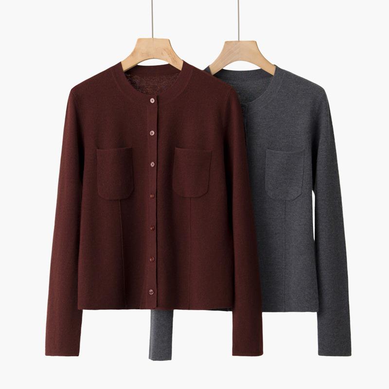 100% Pure Cashmere Thickened Crew Neck Single-Breasted Cardigan—Casual Autumn/Winter Fashion Sweater