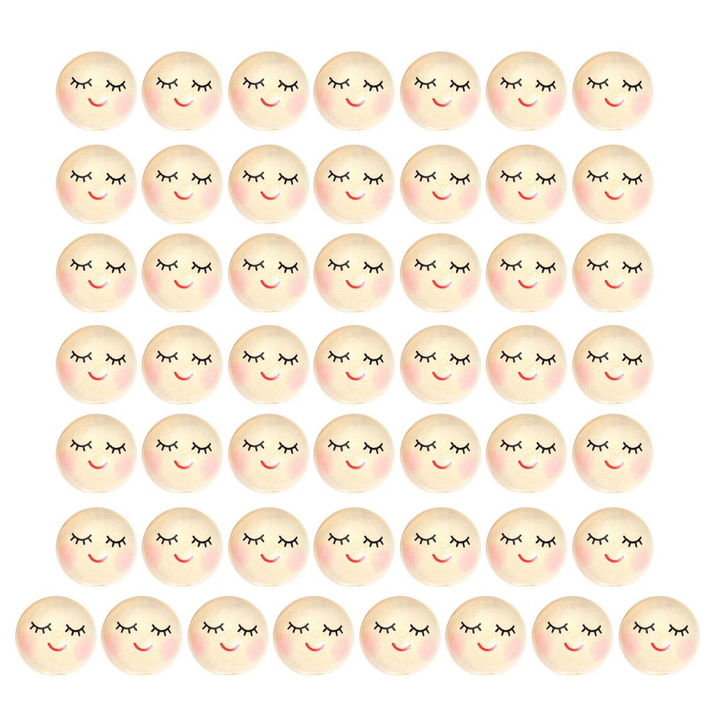 50Pcs Doll Head Wood Beads Face Jewelry DIY Children Beading Smile Beads Loose Round Wooden Craft Beads for Kindergarten